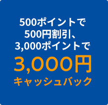 500ポイントで500円割引、3,000ポイントで3,000円